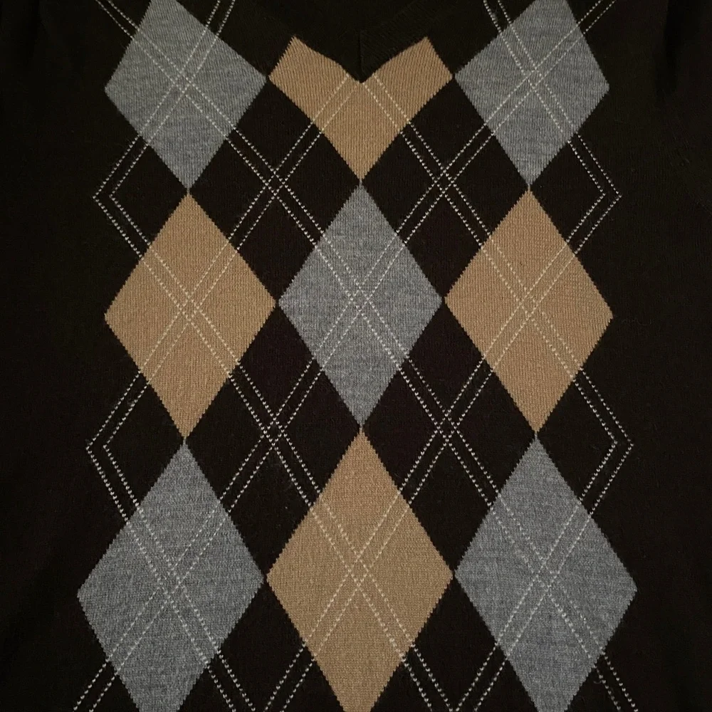 BANANA REPUBLIC marino wool argyle v-neck long sleeve pullover sweater size S